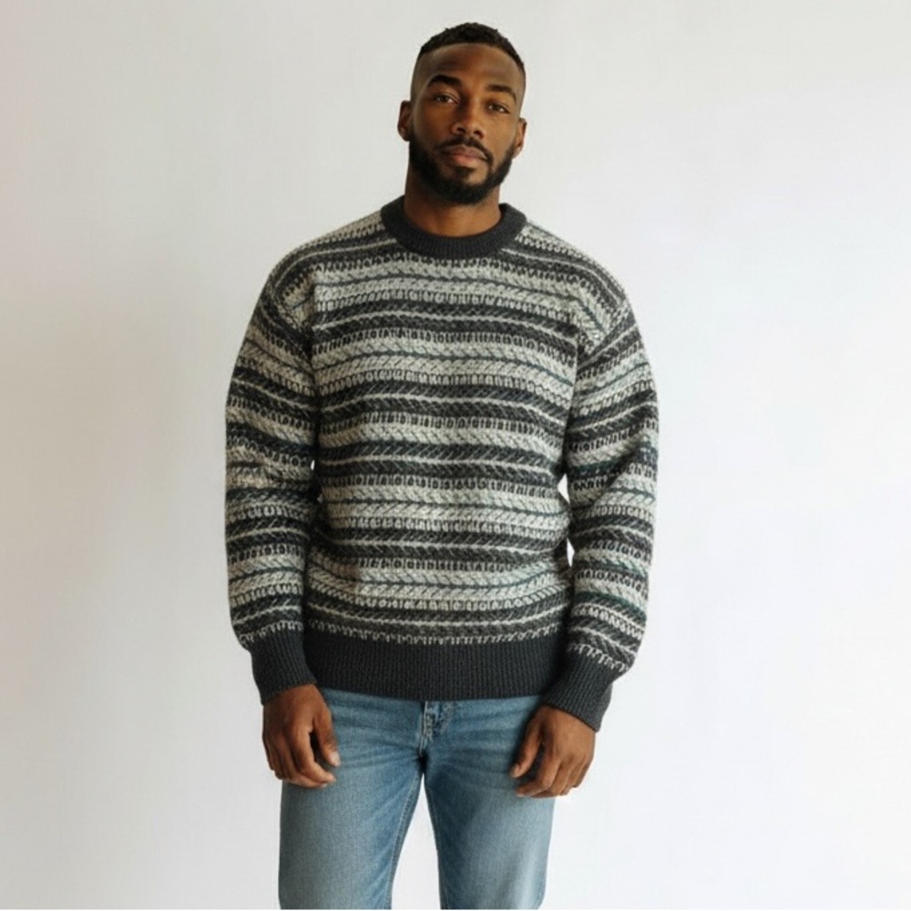 Vintage Cambridge Classics 100% Wool‎ Sweater Men’s Medium Gray Black Green